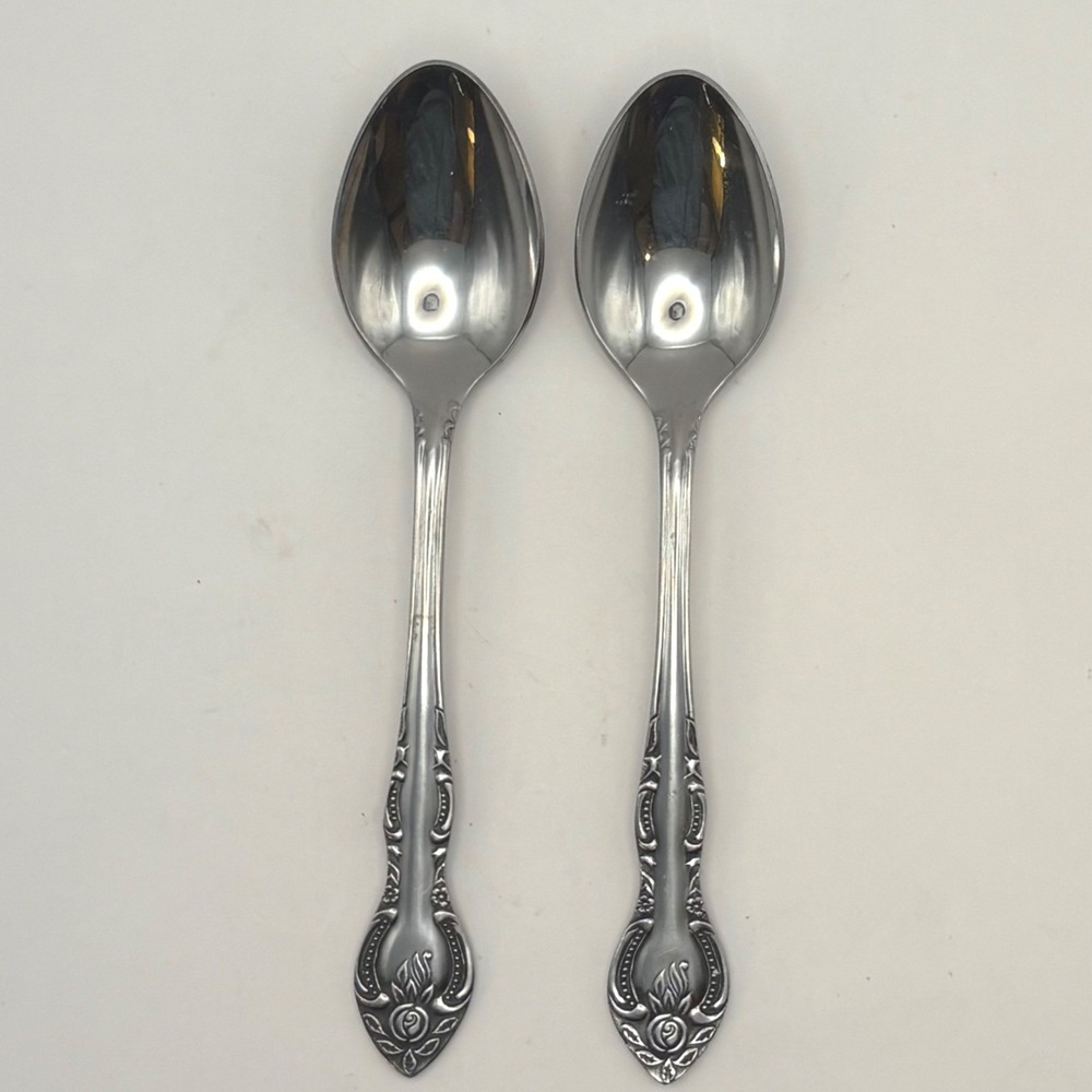 Vtg Hanford Forge Charleston Classic Spoons 2pc Cottagecore Ornate Rose Flatware